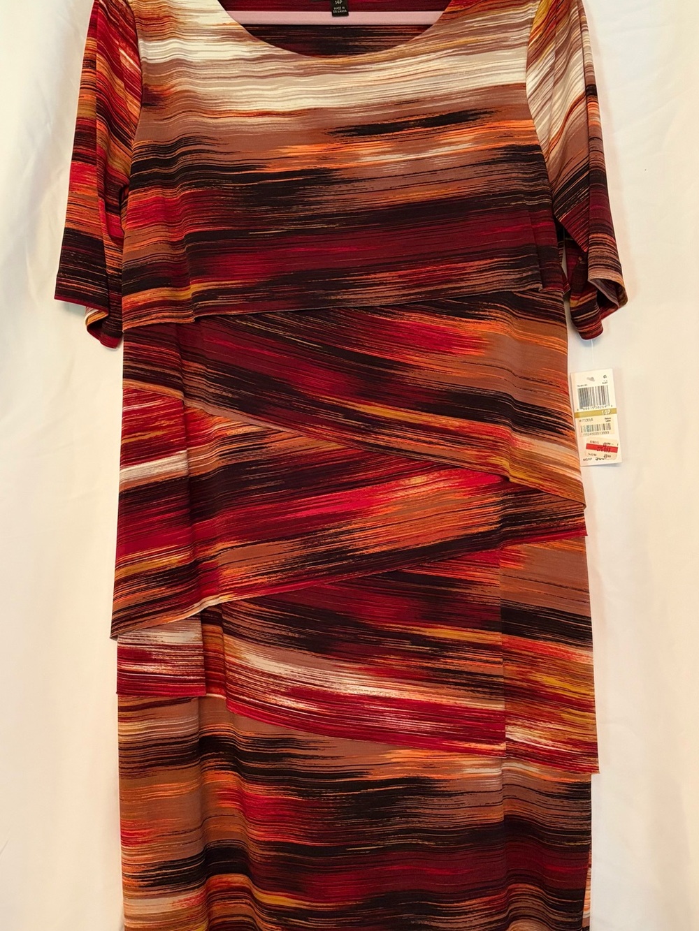 connected apparel Striped Layered Midi Dress in Red, Brown & Orange